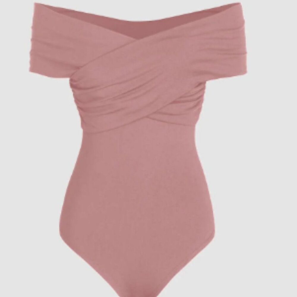 Womens Off Shoulder Rose colored Bodysuit New with tags size small/medium